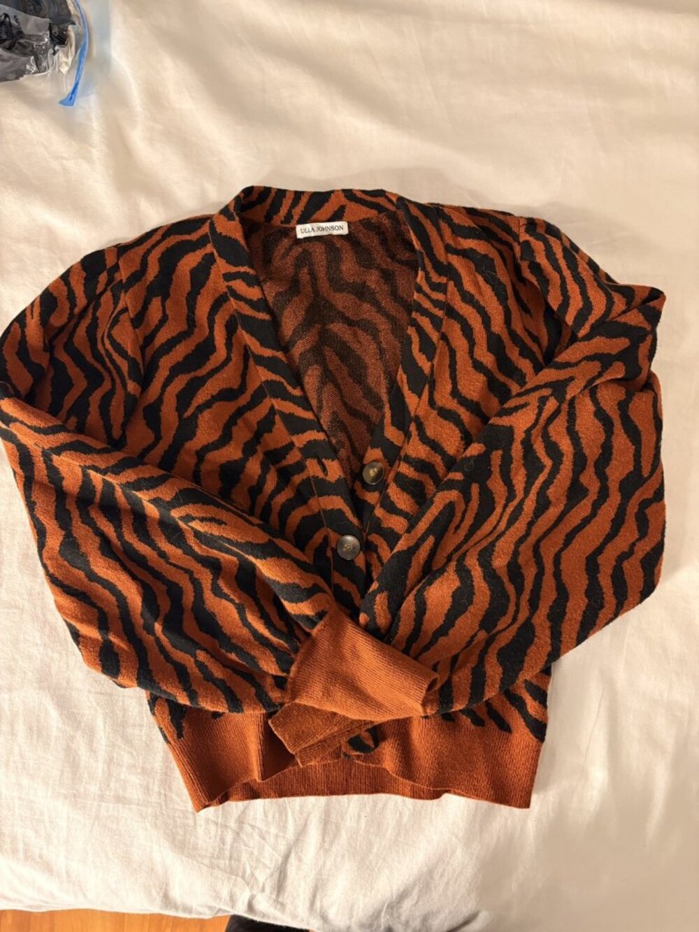 Ulla Johnson Tiger Stripe Knit Cardigan Rust Orange Black Size M